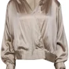 AS by DF - Beige Silk Blend "Crema" Blouse w/ Padded Shoulders Sz L