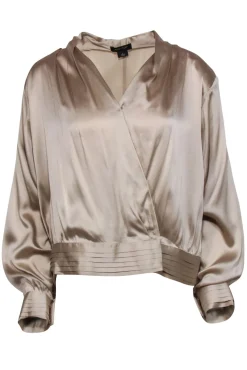 AS by DF - Beige Silk Blend "Crema" Blouse w/ Padded Shoulders Sz L