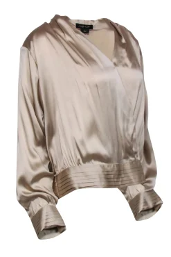 AS by DF - Beige Silk Blend "Crema" Blouse w/ Padded Shoulders Sz L