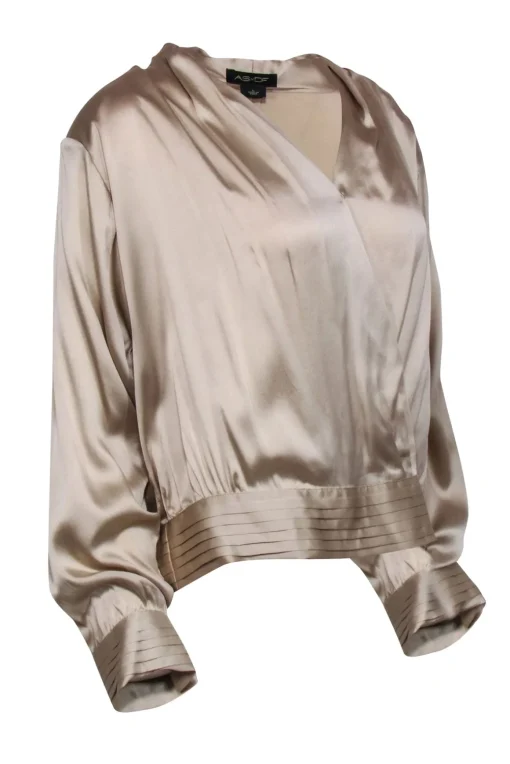 AS by DF - Beige Silk Blend "Crema" Blouse w/ Padded Shoulders Sz L