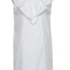 Atlantique - White Sleeveless Cotton Shift Dress w/ Ruffle Neckline Sz M