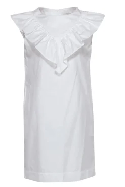 Atlantique - White Sleeveless Cotton Shift Dress w/ Ruffle Neckline Sz M