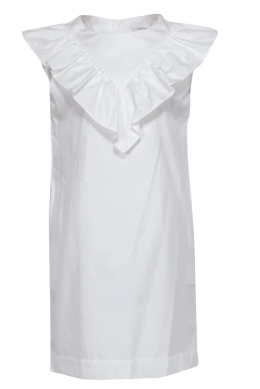 Atlantique - White Sleeveless Cotton Shift Dress w/ Ruffle Neckline Sz M