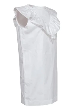 Atlantique - White Sleeveless Cotton Shift Dress w/ Ruffle Neckline Sz M