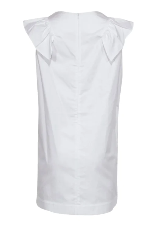 Atlantique - White Sleeveless Cotton Shift Dress w/ Ruffle Neckline Sz M