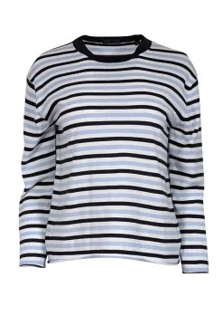 ATM - White, Black & Blue Striped Knit Long Sleeve Top Sz XS