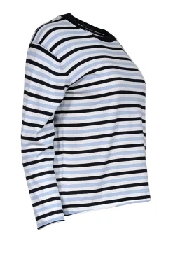 ATM - White, Black & Blue Striped Knit Long Sleeve Top Sz XS