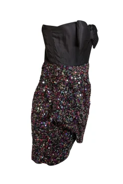 Atsu - Black Sequined Strapless Mini Dress w/ Bow Sz 8