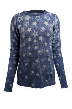Autumn Cashmere - Washed Blue w/ Grey Star Print Cashmere Sweater Sz S