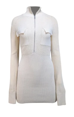 Aya Muse -  Cream Knit Zipper Front Sweater "Rutu" Dress Sz XXS