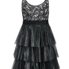 Badgley Mischka - Black & Nude Lace Fit & Flare Dress w/ Sparkly Tulle Skirt Sz 4