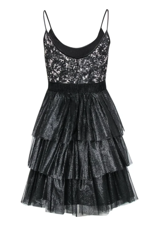 Badgley Mischka - Black & Nude Lace Fit & Flare Dress w/ Sparkly Tulle Skirt Sz 4