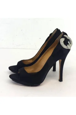 Badgley Mischka - Black Satin Peep Toe Heels Sz 6.5