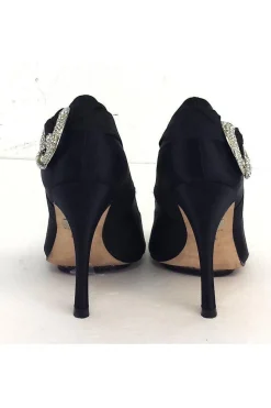 Badgley Mischka - Black Satin Peep Toe Heels Sz 6.5