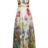 Badgley Mischka - Cream & Multicolor Floral Print Gown Sz 2