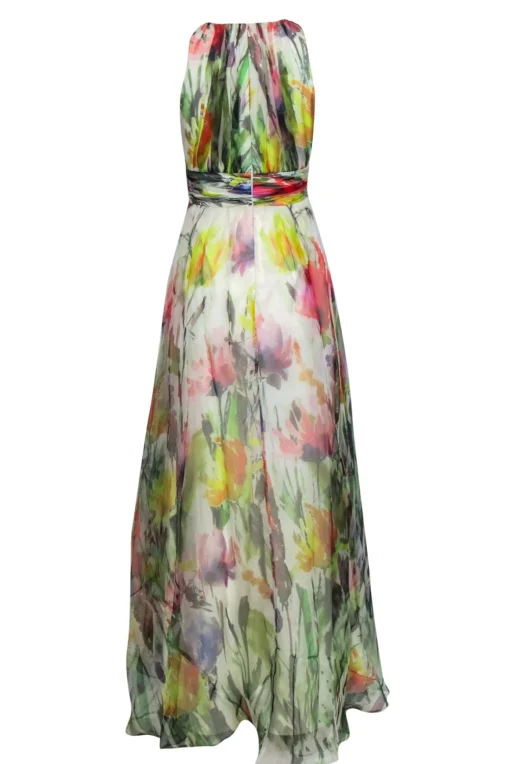 Badgley Mischka - Cream & Multicolor Floral Print Gown Sz 2