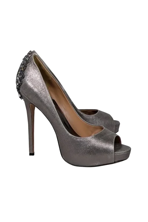 Badgley Mischka - Dark Silver Peep Toe Embellished Heels Sz 9