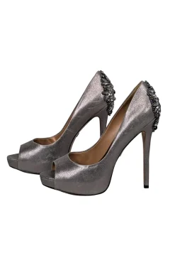 Badgley Mischka - Dark Silver Peep Toe Embellished Heels Sz 9