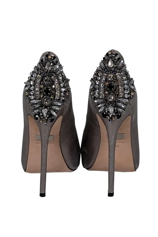 Badgley Mischka - Dark Silver Peep Toe Embellished Heels Sz 9
