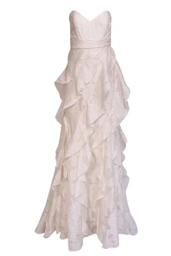 Badgley Mischka - Ivory Ruffle Trim Strapless Formal Dress Sz 4