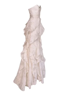 Badgley Mischka - Ivory Ruffle Trim Strapless Formal Dress Sz 4