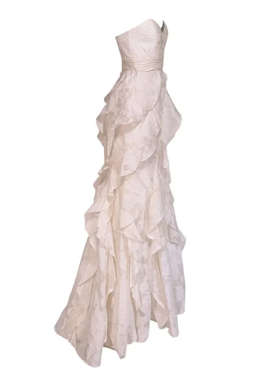 Badgley Mischka - Ivory Ruffle Trim Strapless Formal Dress Sz 4