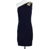 Badgley Mischka - Navy Embellished One Shoulder Dress Sz 8