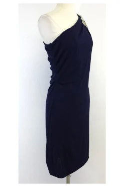 Badgley Mischka - Navy Embellished One Shoulder Dress Sz 8