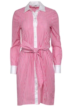 Badgley Mischka - Pink & White Striped Collared Cotton Dress Sz XS