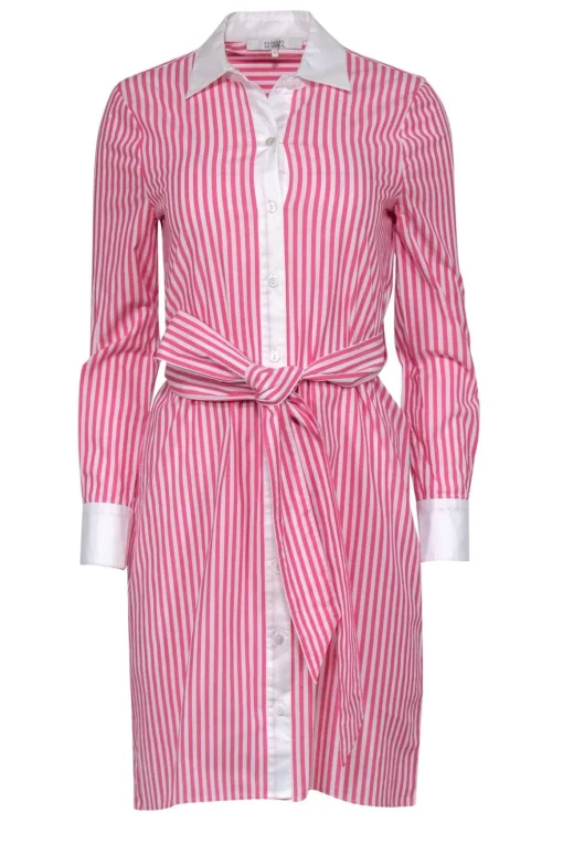 Badgley Mischka - Pink & White Striped Collared Cotton Dress Sz XS