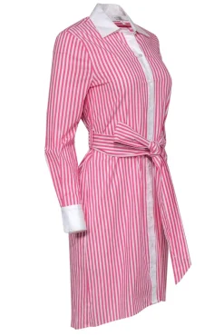 Badgley Mischka - Pink & White Striped Collared Cotton Dress Sz XS