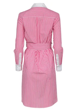 Badgley Mischka - Pink & White Striped Collared Cotton Dress Sz XS