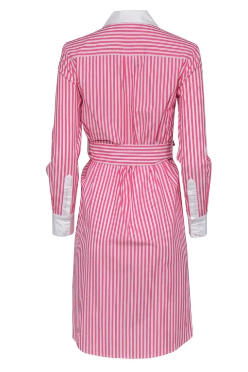 Badgley Mischka - Pink & White Striped Collared Cotton Dress Sz XS