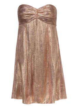 Badgley Mischka - Rose Gold Shimmery Strapless Mini Dress w/ Overlay Sz 2
