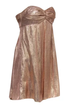 Badgley Mischka - Rose Gold Shimmery Strapless Mini Dress w/ Overlay Sz 2