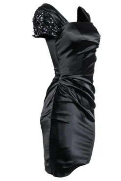 Badgley Mischka Collection - Black Sheath Dress w/ Rhinestone Sleeves Sz 0