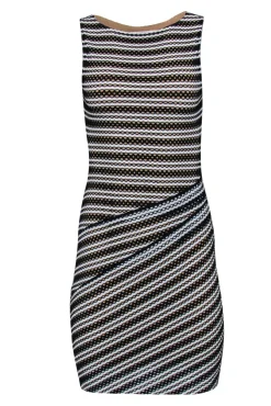 Bailey 44 - Black & White Striped Open Mesh Bodycon Dress w/ Nude Underlay Sz S