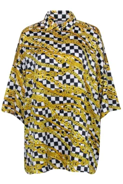Balenciaga - Gold, Black, & White Checkered Chain Print Top Sz 4