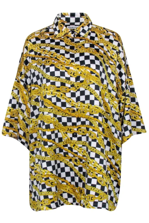 Balenciaga - Gold, Black, & White Checkered Chain Print Top Sz 4