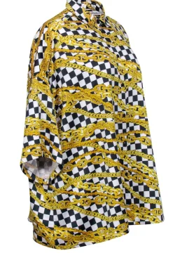 Balenciaga - Gold, Black, & White Checkered Chain Print Top Sz 4