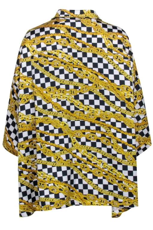 Balenciaga - Gold, Black, & White Checkered Chain Print Top Sz 4