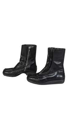 Bally - Black Patent Leather Shearling-Lined Boots Sz 9