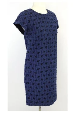 Bally - Blue & Black Textured Cotton Blend Dress Sz 4