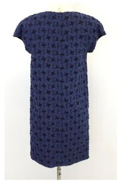 Bally - Blue & Black Textured Cotton Blend Dress Sz 4
