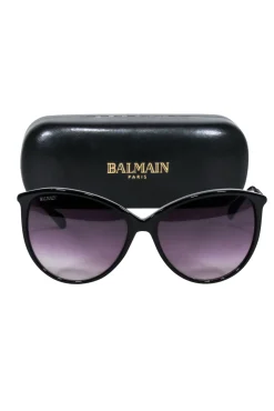 Balmain - Black Circular Sunglasses w/ Gunmetal Leg Detail