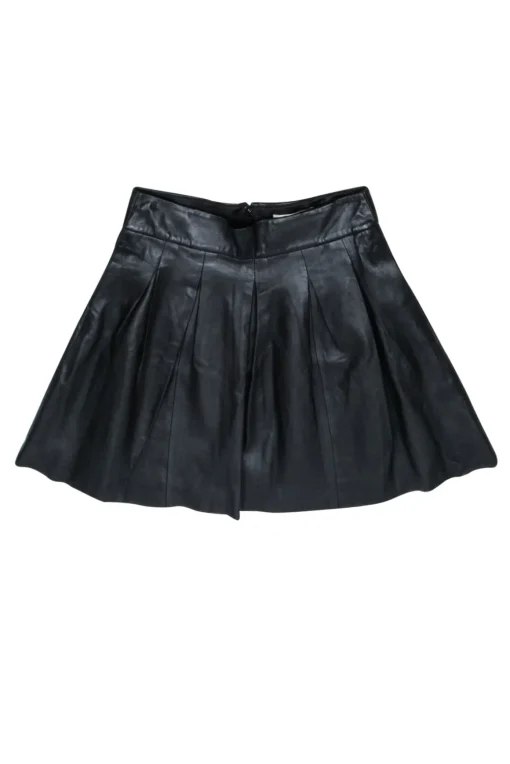 Banana Republic - Black Leather Pleated Mini Skirt Sz 0