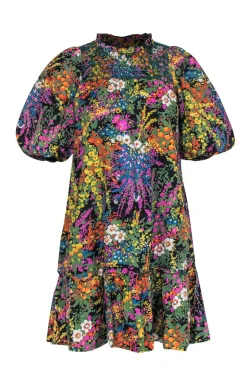 Banjanan - Green, Purple, & Black Floral Drop Waist Cotton Dress Sz XS