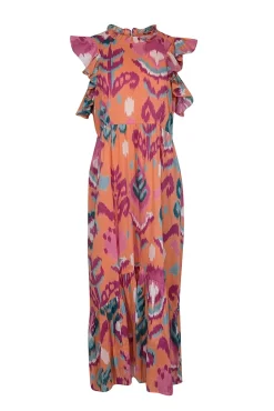 Banjanan - Orange, Magenta & Teal Ikat Print Midi Dress Sz L