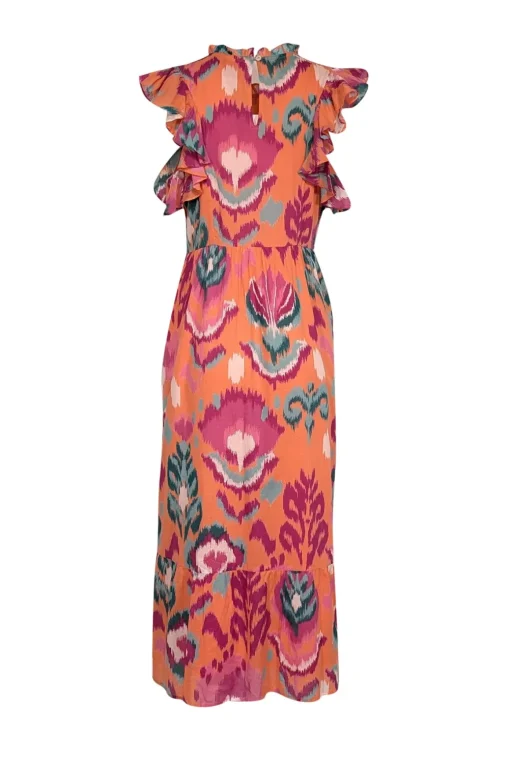 Banjanan - Orange, Magenta & Teal Ikat Print Midi Dress Sz L