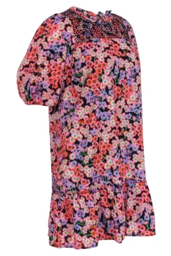 Banjanan - Pink, Orange, & Black Floral Print Puff Sleeve Dress Sz S